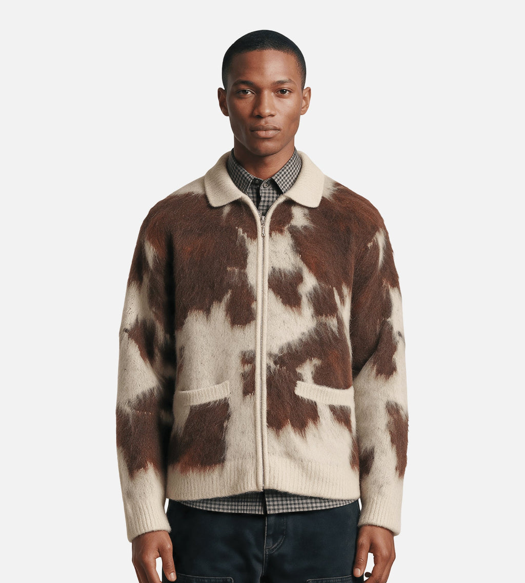 Obey Cow Pattern Zip Sweater Cow Multi