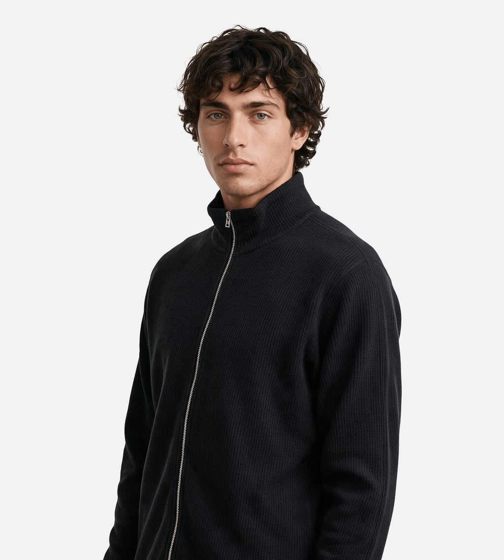 Norse Projects Teno Cotton Hemp Military Rib Zip Cardigan Black