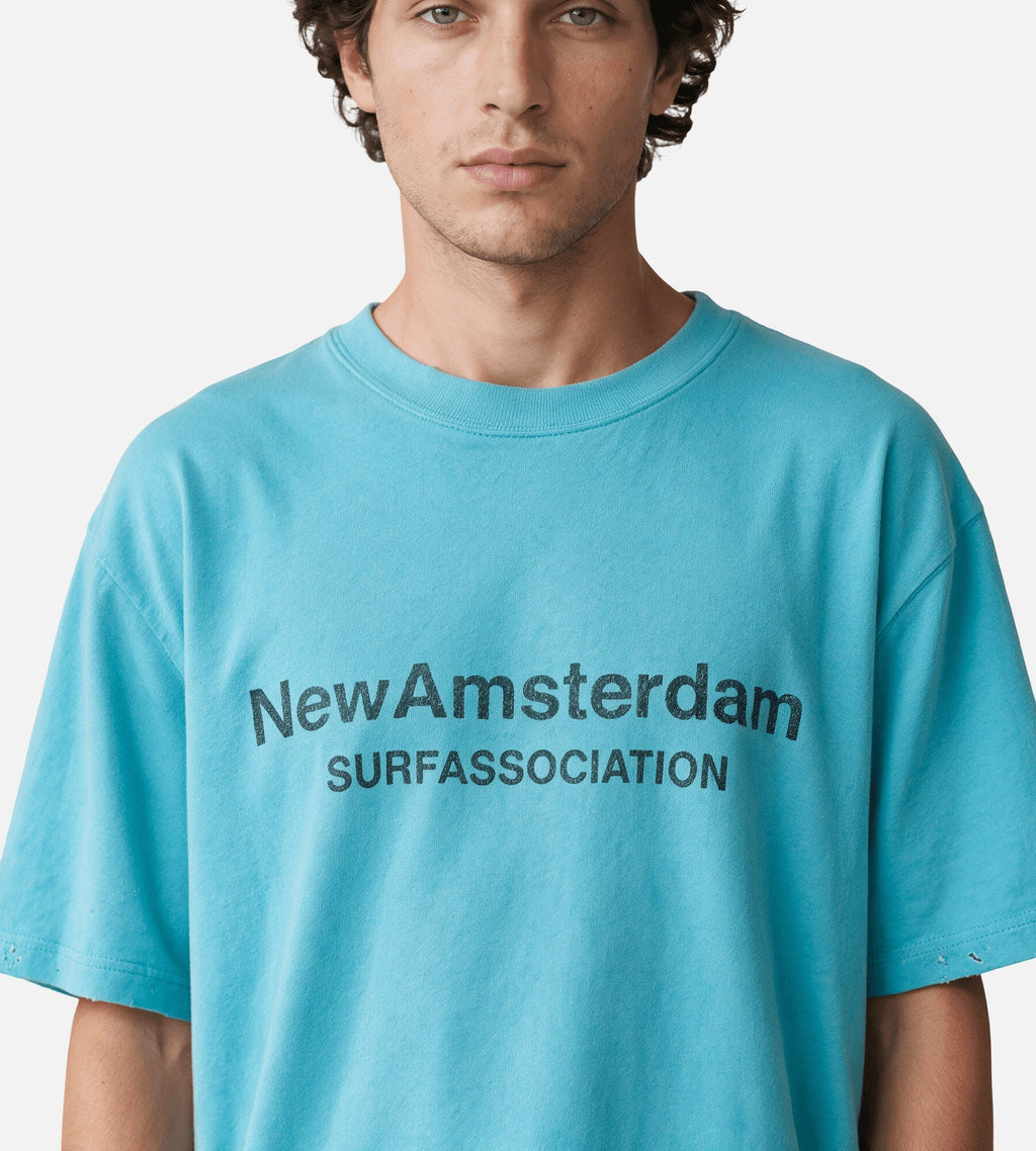 New Amsterdam Surf Association Worked Logo Tee Pool Blue Black