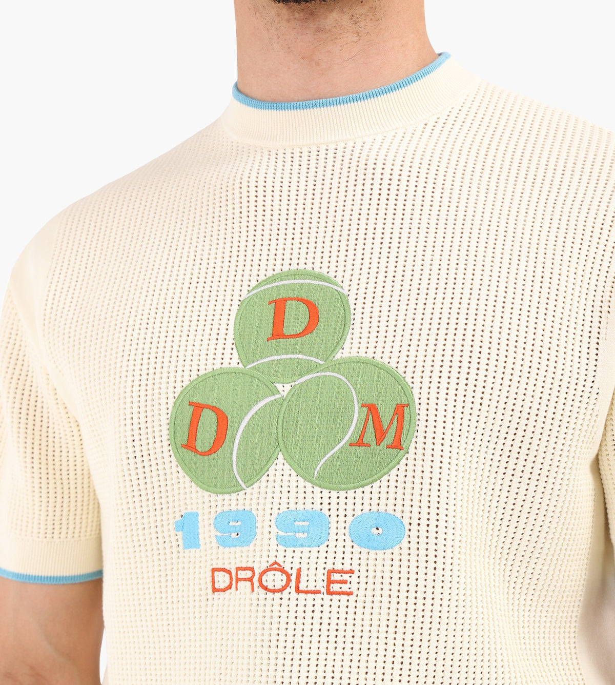 Drôle de Monsieur Drùle 1990 Openwork Knit T-Shirt Off White