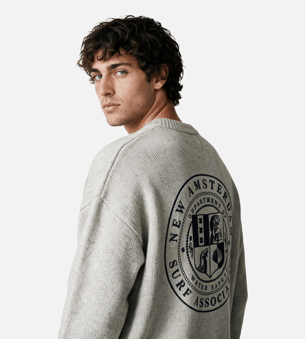 New Amsterdam Surf Association Knitted Stamp Crewneck Grey Melange