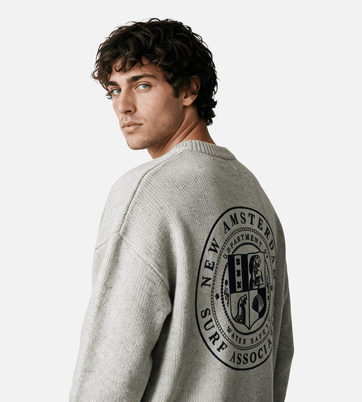 New Amsterdam Surf Association Knitted Stamp Crewneck Grey Melange