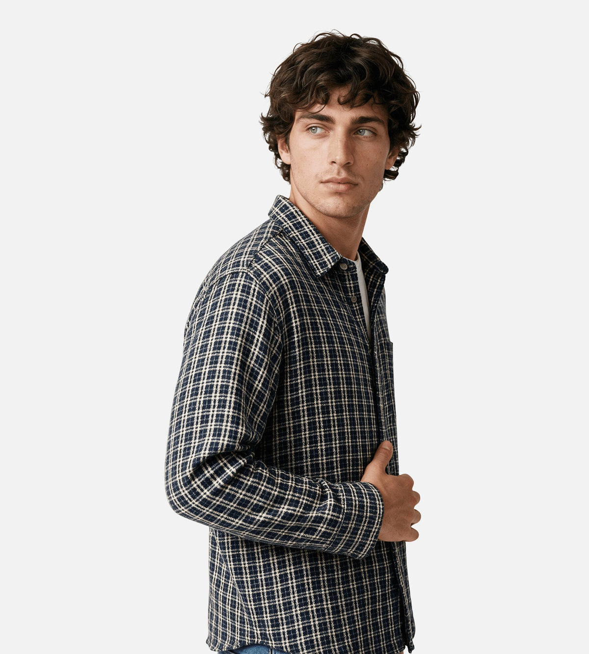 Corridor Reverse Tweed Snow Check Long Sleeve Shirt Blue