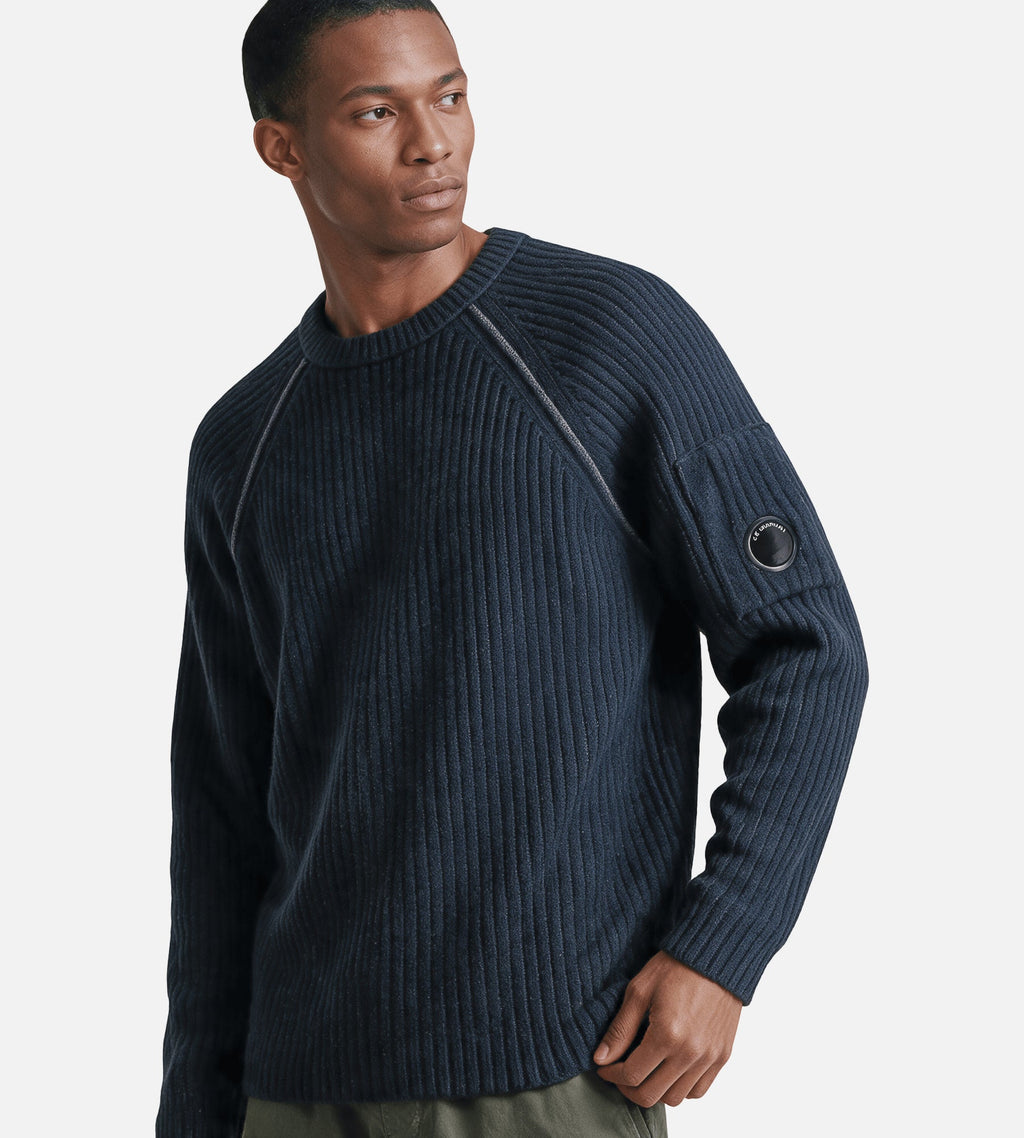 C.P. Company Knitwear Crew Neck In Fleece Knit Dark Shadow