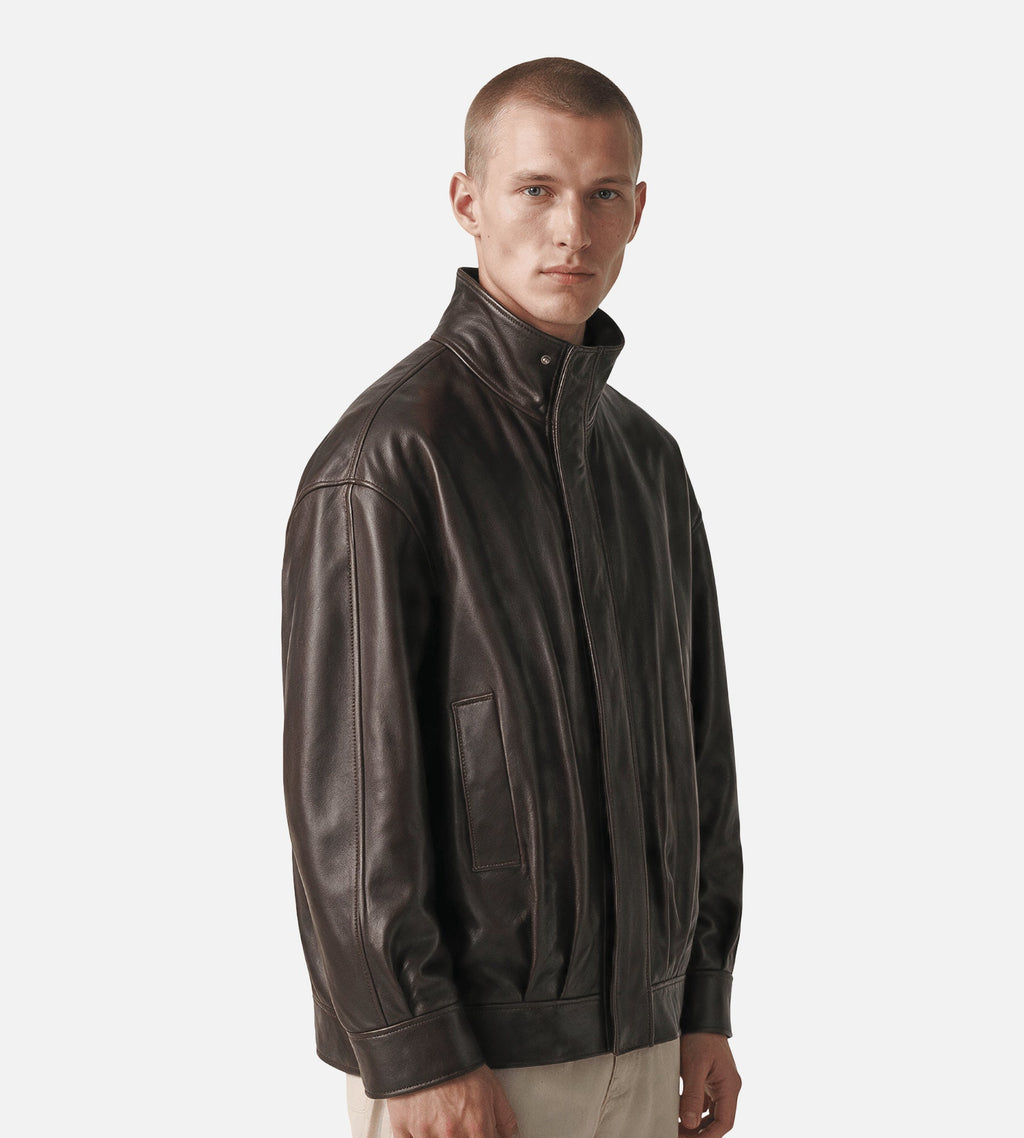 ARMA Paulo High-Collar Leather Jacket Coffee Bean