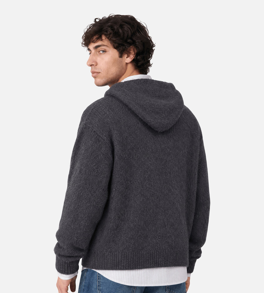 OLAF Zip Knitted Hoodie Charcoal