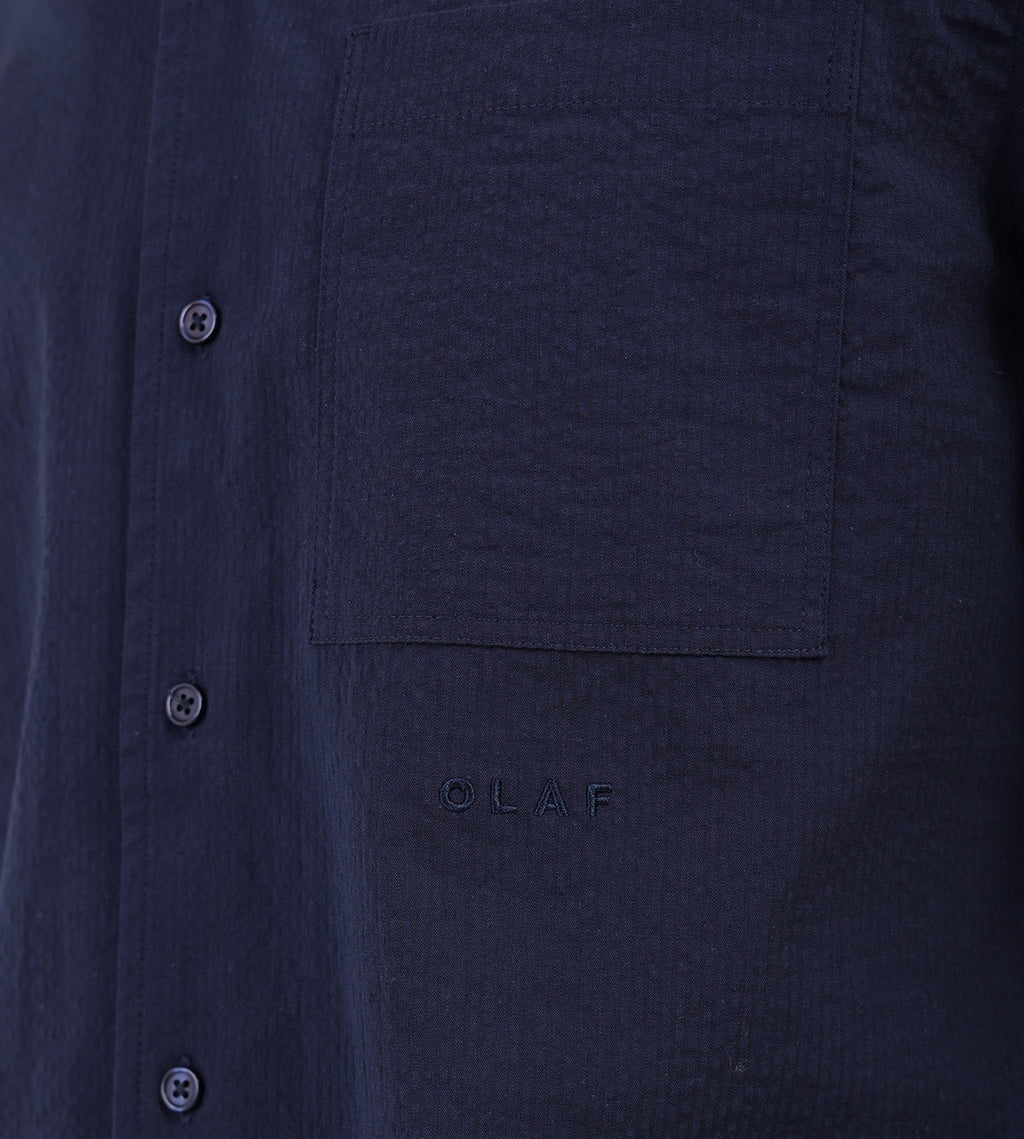 OLAF Seersucker Camp Shirt Navy