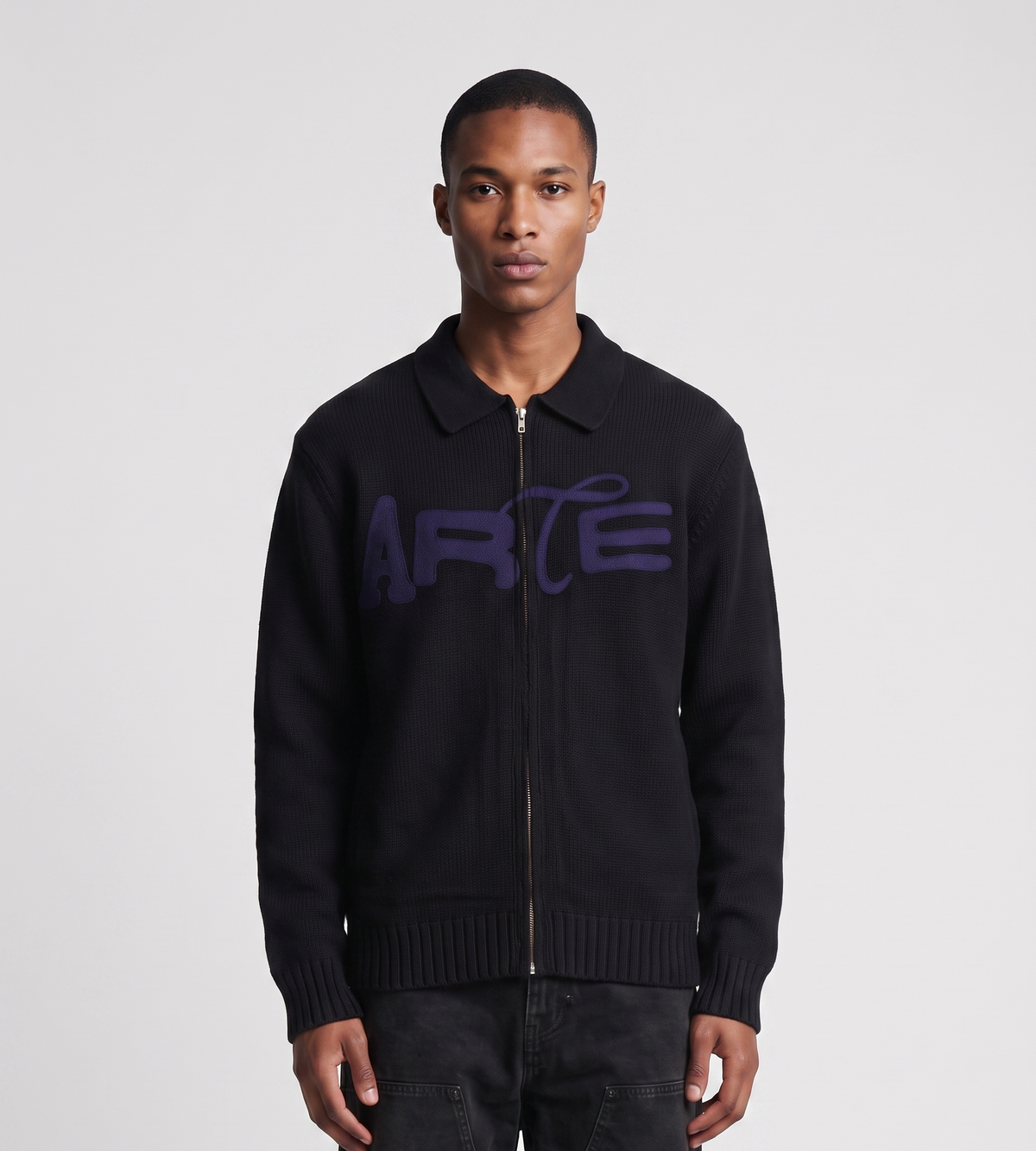 Arte Antwerp Stencil Zip Cardigan Black