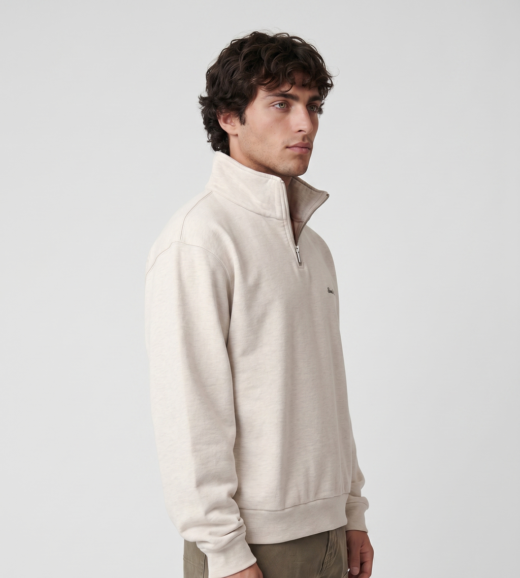 Bram's Fruit Script Logo Quarter Zip Beige