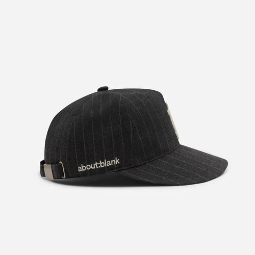 about:blank Monogram Pinstripe Cap Wool Mix Charcoal White