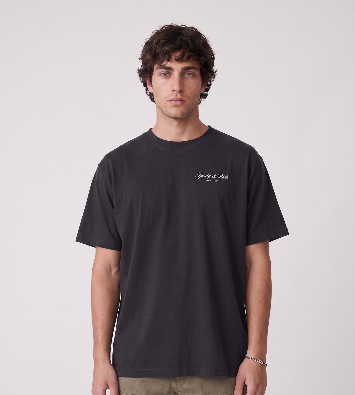 Sporty & Rich Signature NY T-Shirt Faded Black White